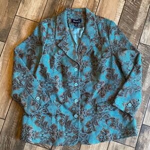 Denim & Co Teal and Brown Floral Blazer 🆕